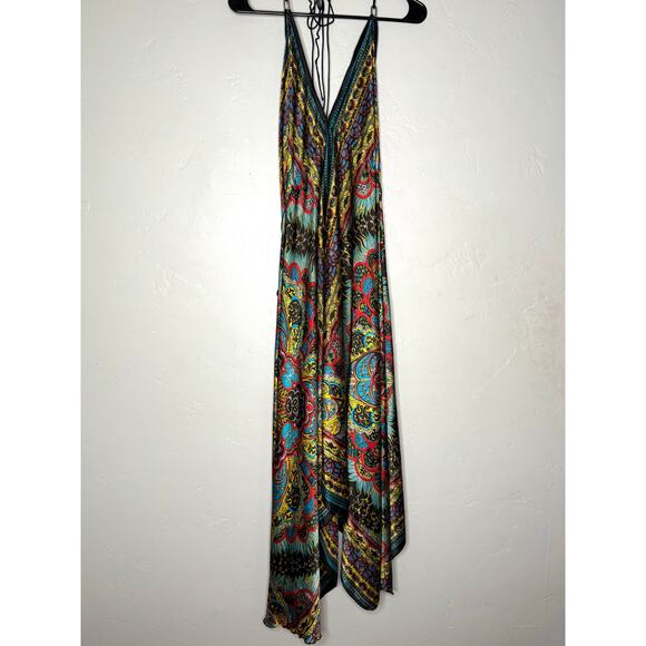 Vibrant Multicolor V-Neck Maxi Dress – Boho Style, Made in India -One Size - Picture 11 of 14